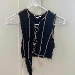 Asymmetric cropped black top